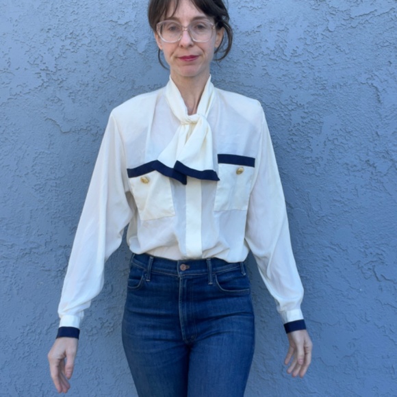 90s blouse size 10 Medium Nautical top Evan Picone - Picture 11 of 14